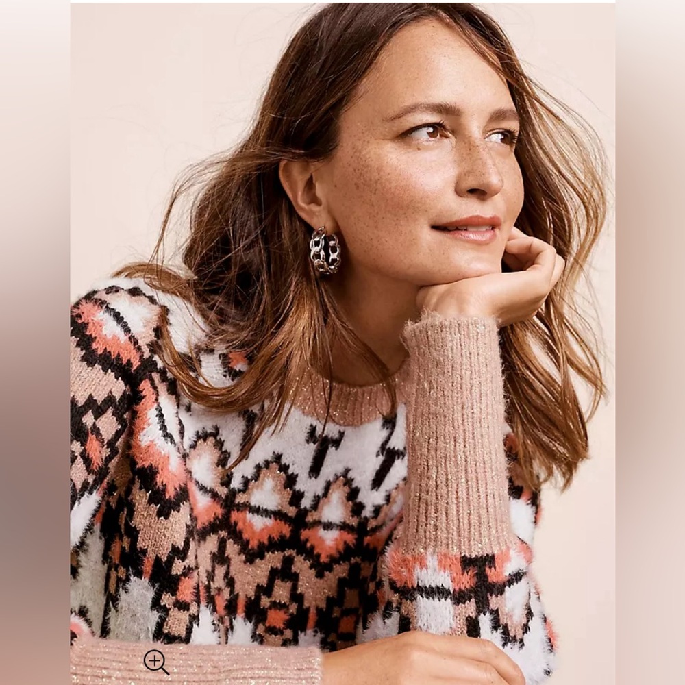 Ann Taylor Pink and White Crew Neck Sweater Nordic-Inspired
